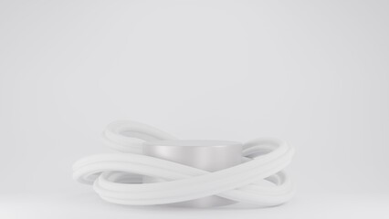 3D Rendering White luxury background with abstract silver podium 