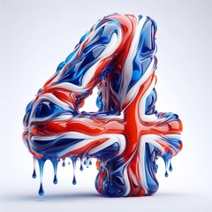 Glasss digit 4 in color of United Kingdom flag. AI generated illustration