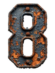 Number 8 made of rusty metal in grunge style.