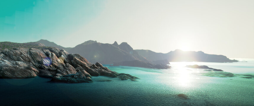 panorama of the sea and mountains