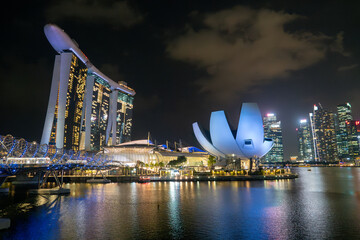 Singapore night city skyline at business district, Marina Bay, Singapore