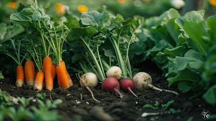 A captivating arrangement showcasing a variety of fresh vegetables, fruits, and leafy greens.