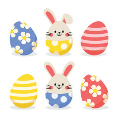 Easter eggs vector illustration. Seasonal holiday decoration.ornament isolated on white background. Cute modern colorful cartoon design elements.