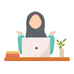 Muslim Woman Working on Laptop