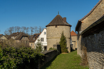 Old tower of the city wall in the german village called Dettelbach