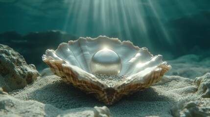 Orange Seashell With Pearl on the Shoreline Bathed in Sunset Light