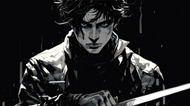 a anime character with swords in his hands