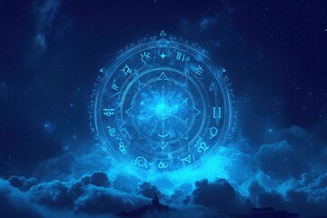 Ethereal Zodiac Constellation Map Illuminated in Celestial Blue Hues - obrazy, fototapety, plakaty