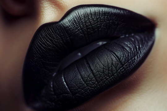
woman’s lips with black lipstick close up , beauty photography