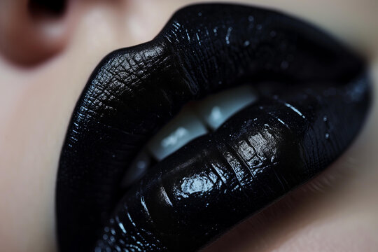 
woman’s lips with black lipstick close up , beauty photography