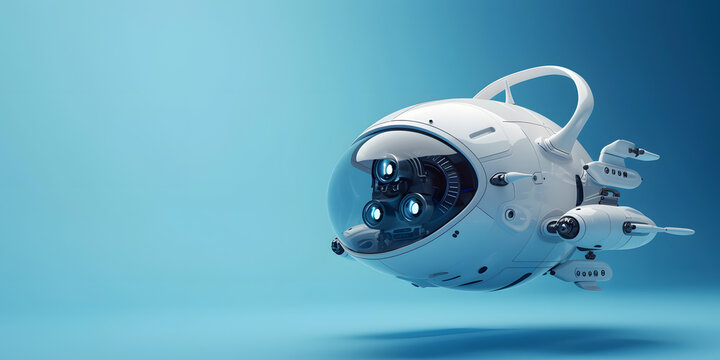 3d model microship isolted on blue background, copy space 