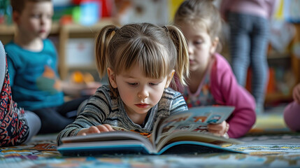 Children in Kindergarten at a reading lesson