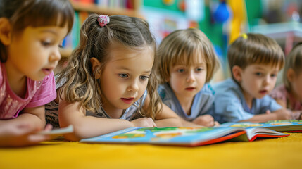 Fototapeta na wymiar Children in Kindergarten at a reading lesson