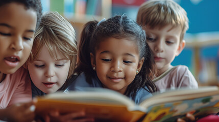 Children in Kindergarten at a reading lesson