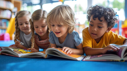 Children in Kindergarten at a reading lesson