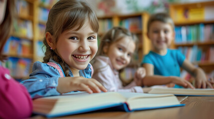 Fototapeta na wymiar Children in Kindergarten at a reading lesson