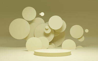 a platform podium for presentation purposses. Abstract Conceptual Art Installation of Spheres and Circles in a Monochrome Setting 3d render illustration