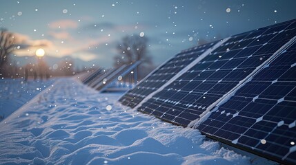 The contrast of a snow-draped roof adorned with a solar panel underscores renewable energy efforts, particularly in wintry conditions, encapsulating eco-friendly ideals.