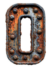 Number 0 made of rusty metal in grunge style.