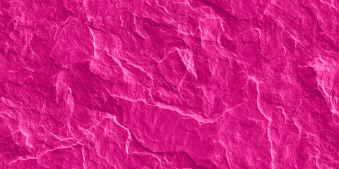 Fototapeta premium Seamless hot pink slate rock face barbiecore aesthetic fashion backdrop. Bold fun feminine flirtatious fuchsia stone or plaster wall pattern. Girly background texture or wallpaper design 3D rendering.