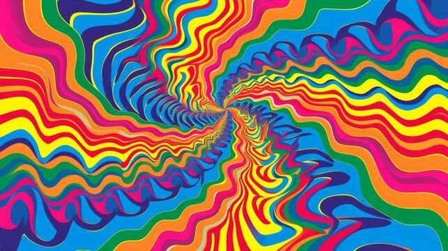 Dynamic colored optical illusion  whirling motion in spiraling square moire pattern