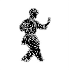 line art silhouette vector karate technique pos logo icon