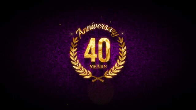 Luxury 40 years Anniversary Laurel Wreath Label Gold Texture Glitter Dust Reveal On Dark Purple Shiny Micro Turbulence Waves Grainy Pattern Texture Effect Background