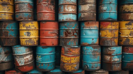 Polluting barrels containing petroleum products and toxic chemicals, posing environmental hazards.