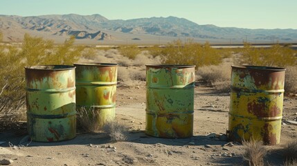 Obraz premium Barrels filled with petroleum products and toxic chemicals, contributing to environmental pollution and toxicity.