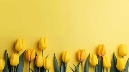 yellow tulips on a yellow background, minimalism, tulips background, yellow tulips wallpaper, spring flowers