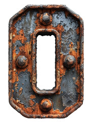 Number 0 made of rusty metal in grunge style.