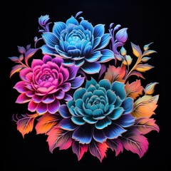 Blacklight painting-style flower, flower pop art illustration