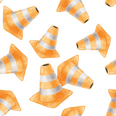 Construction iconTraffic cone Watercolor isolated illustration Clipart