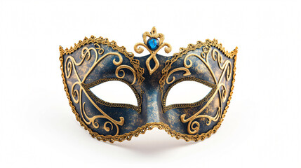 A stunning opera carnival mask, exquisitely crafted and adorned with vibrant colors, feathers, and intricate details, isolated on a white background. Perfect for adding an air of mystery and