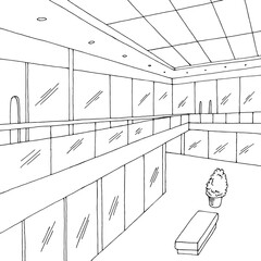 Shopping mall graphic black white interior sketch illustration vector 