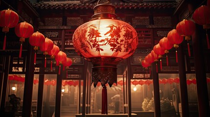 A Huge Red Lantern traditional Chinese elements