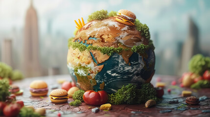 Fast Food globe for National Fast Food Day - AI Generated Abstract Art - obrazy, fototapety, plakaty