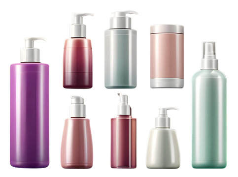 Set of cosmetic bottles isolated on a transparent background