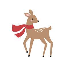 Cute hand drawn vector deer with scarf. Perfect for tee shirt logo, greeting card, poster, invitation or print design. 