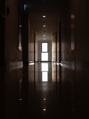 corridor in the building. Windows, darkness
