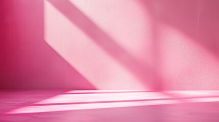 Pink wall with shadows. Geometric shadow on pink wall. Minimal interior background, pastel color, soft light