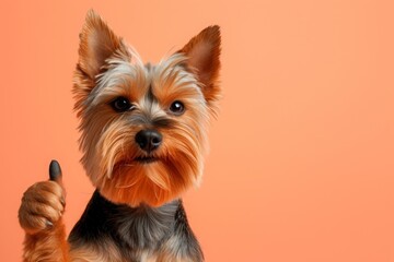 Yorkshire terrier showing thumb up. AI generative art
