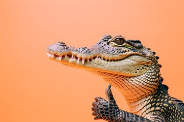 Fototapeta premium Crocodile showing thumb up. AI generative art