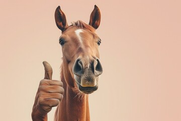 Horse showing thumb up. AI generative art