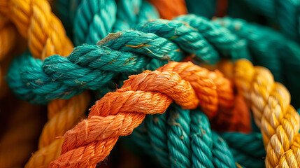 close up Tangled and twisted colorful big rope background - AI Generated