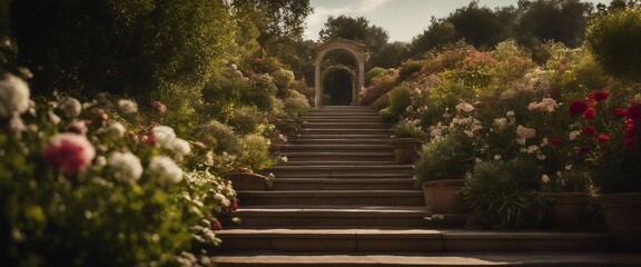 Fototapeta na wymiar Stairway leading up to a flowerbed.
