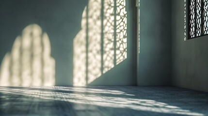 Islamic background light with mosque window ornament scene