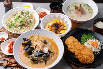 Pork cutlet, fried, pork, sirloin, tenderloin, Jeju meat, noodles, Yangji, rice noodles, nagasaki, jjamppong, Japanese food,