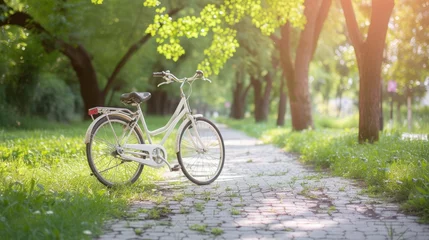 Photo sur Plexiglas Vélo White bicycle in fresh summer park