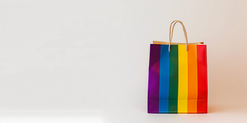 A shopping bag in pride colours on white